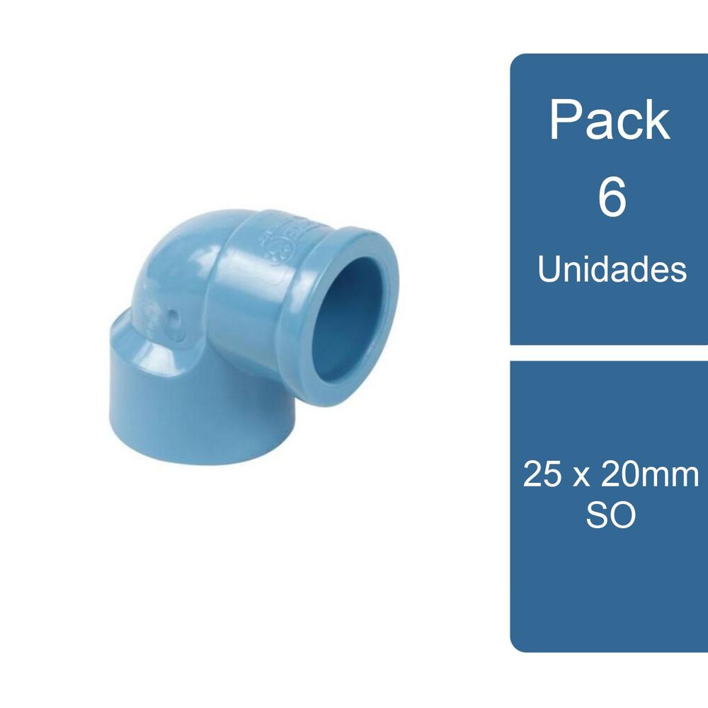 Pack 6 Codo Pvc Hidráulico 25 X 20mm So Pvc image number 0.0